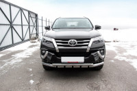 Защита переднего бампера d76+d57 двойная с профильной ЗК Toyota Fortuner (2017)