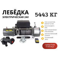 Лебедка электрическая 24V Electric Winch 12000lbs / 5443 кг IP66 синтетический трос 12мм (влагозащита, радиоуправление)