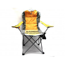 Кресло туристическое складное, мягкие тканевые подлокотники (оранжевый/серый), нагрузка 100 кг