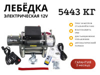 Лебедка электрическая 12V Electric Winch 12000lbs / 5443 кг IP66 стальной трос 8,5х18 (влагозащита, радиоуправление)